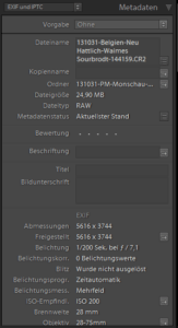 Metadaten mit Lightroom kontrollieren