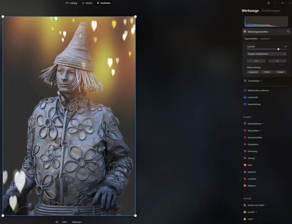 Luminar 1.1 mit Hintergrund entfernen Funktion bei Portraits